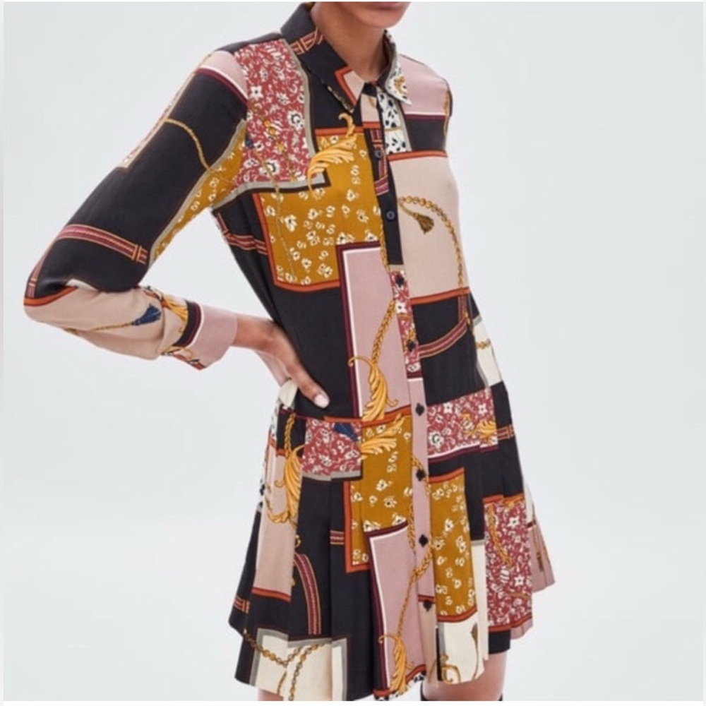 Zara Chain‎ Patchwork Print Shirt Dress Size Small